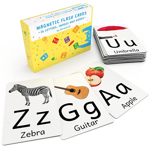 Attractivia Magnetic Big Alphabet ABC Picture Flash Cards. 26 Large Letters with First Words for Toddlers, Preschool and Kindergarten - for Homeschool, Teachers, Parents, ESL