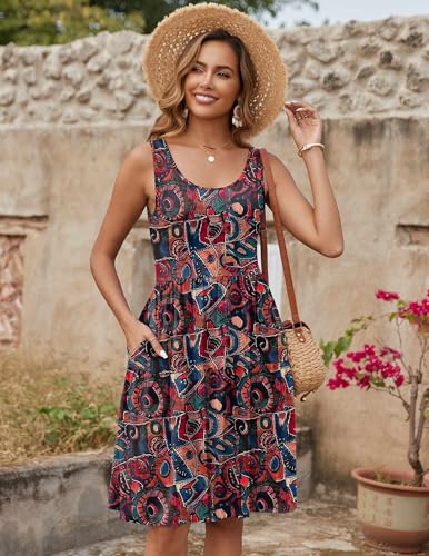 Image of Zeagoo Womens Summer Sundress Boho Floral Casual Tank Dresses with Pockets Sleeveless Tiered Swing A Line Beach Dress