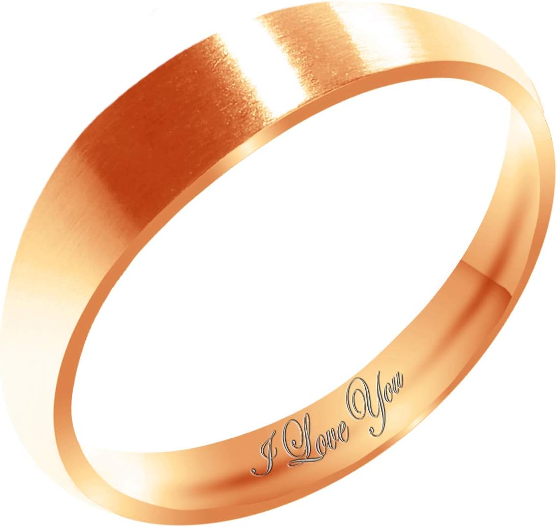 Everstone Women's Matte & Brushed 3MM & 5MM & 7MM Dome Promise Ring Wedding Bands Titanium Ring Color: Rose Gold Engraved I Love You