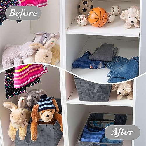 Image of Simplify Large Shelf Woven Strap Tote | Decorative Storage Basket | Built in Handles | Organization | Closet | Bedroom | Bathroom | Nursery | Accessories | Toys | Gifts | 4 Pack | Grey