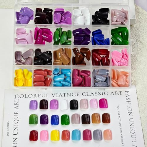 Image of 576Pcs Square Press on Nails Glossy Fake Nails Short False Nails Pure Color Glue on Nails Reusable Artificial Acrylic Nail Solid Color Full Cover Stick on Nails for Women Manicure 12 Color