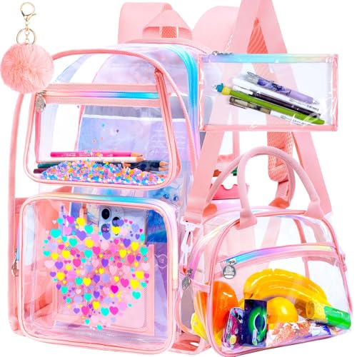 Image of AGSDON Clear Backpack, Heavy Duty Transparent Bookbag, See Through PVC Backpacks for Women Men