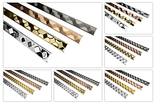 Bordes de azulejos de acero inoxidable, duraderos y resistentes a la oxidación como protección de bordes, acabado y decoración - (2 metros EB3, negro cepillado) Rieles de azulejos Azulejos decorativos