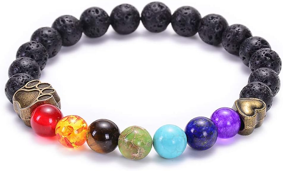 GelConnie Lava Rock Chakra Bracelet 7 Chakra 8mm Natural Stone Healing Bracelet Stress Relief Yoga Beads Anxiety Bracelet Aromatherapy Essential Oil Diffuser Bracelet Bangle