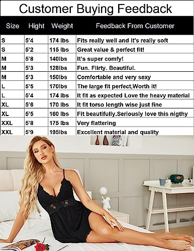 Image of Avidlove Women Chemise Night Gown Lace Modal Sleepwear V-Neck Full Slip Babydoll Lingerie Sexy Nightgowns