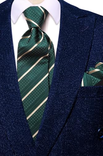Image of Dubulle Mens Paisley Floral Silk Tie for Men Striped Necktie and Pocket Square Cufflinks Set Wedding Business