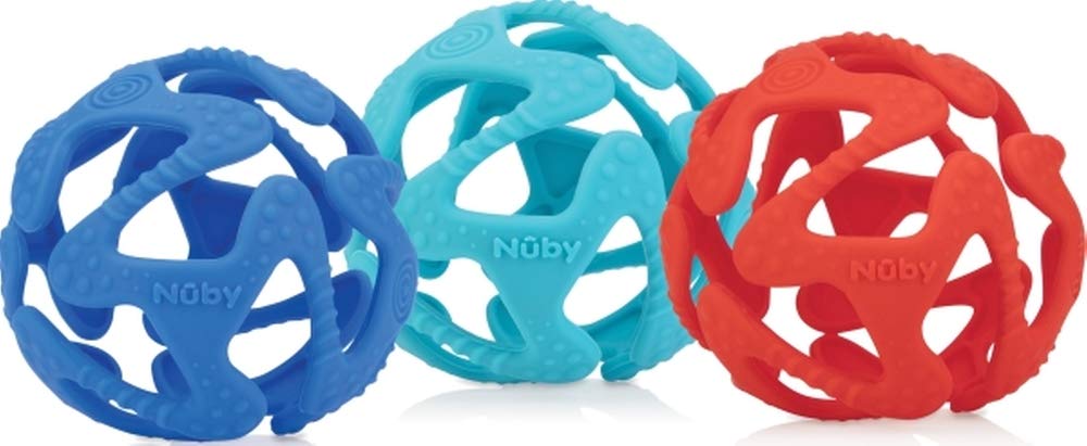 100% Silicone Tuggy Teether Ball, 6 Months +, Colors May Vary 1 Count (Pack of 1)