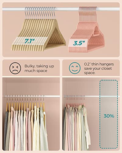 SONGMICS Velvet Hangers, Set of 50 Clothes Hanger with Rose Gold Swivel Hook, Non-Slip, and Space-Saving, 0.2-Inch Thick, 17.1-Inch Long for Coat, Shirt, Dress, Pants, Tie, Coral Pink UCRF21PK50 - Image 6
