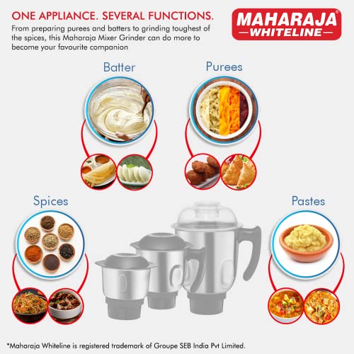 Maharaja Whiteline Joy Elite Mixer Grinder with 4 Jars, Long Lasting Performance with 750 Watt Motor | Jar Flow Breaker | 5 Year Motor Warranty (Black & Grey) - Image 6