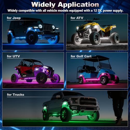 6 Pods Full Angle RGBW LED Rock Lights for UTV ATV Golf Cart RZR SXS Truck Pickup, 12V Waterproof Multicolor Underglow Lights with APP/RF Remote Control Sync Music Mode Neon Underbody Kit