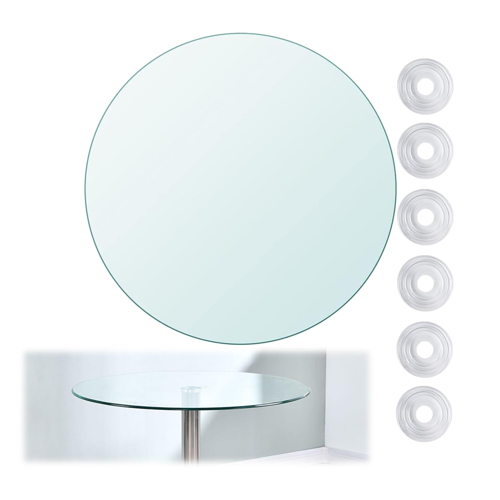 Tablero De Vidrio Templado - Tablero De Vidrio Almohadillas Antideslizantes Bandeja Giratoria Plato De Vidrio For Servir, Mesa De Comedor, Mesa De Café, Escritorio De Oficina(55CM(21IN))