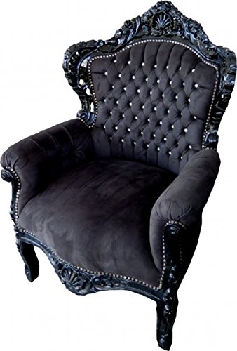 Casa Padrino Barock Sessel King Schwarz/Schwarz mit Bling Bling Glitzersteinen - Möbel Antik Stil