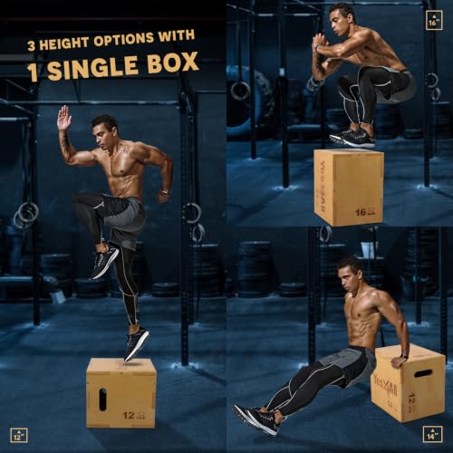 Image of Yes4All Plyo Box, 3-in-1 Wooden Box Jump for Home Gym, Lunges, Squats, Dips