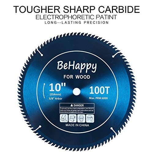BeHappy 10 Inch Circular Saw Blade, 100 Teeth ATB Circular Saw Blade 5/8\" Arbor for Miter/Table/Circular Saw, Saw Blade for Plywood, Laminate, Ripping Wood, Crosscuts Wood, Crossuts Wood - Thumbnail 7