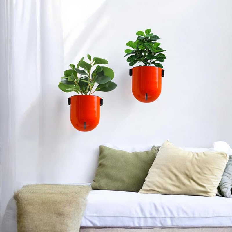 Image of Indian Discovery Self Watering Wall Hanging Planter|Hanging /Hooked Flower Pots for Home, Balcony, Vertical Garden Decor Flower Pots(1 PC,Orange, Sphere)|6 Inch UV-Resistant Plastic Plant Pots
