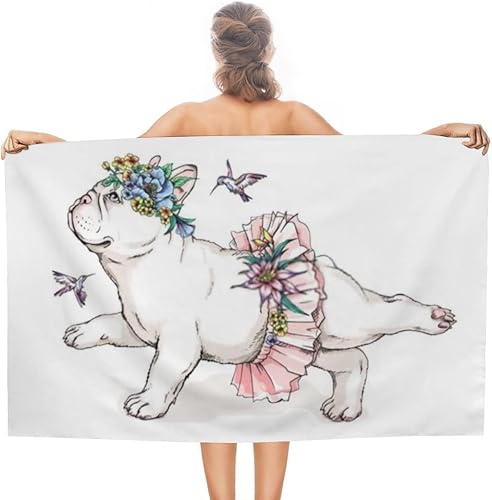 Hapuxt Toalla de playa de microfibra, bonita toalla de baño de bailarina francesa Bulldog Ballet Tutu suave, cómoda, de secado rápido, absorbente