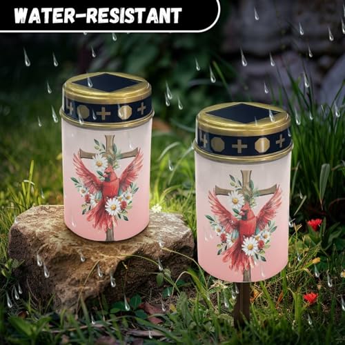 Image of Red Cardinal Bird and Cross Solar Grave Lights for Cemetery Flameless Solar Powered Light for Prayer Waterproof Outdoor Christmas Decor Cemetery Solar Lights for Grave Lamp