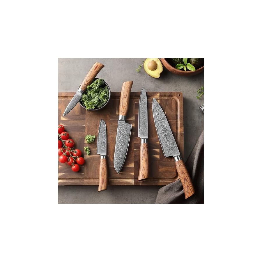 Wakoli-Kitchen-Knife-Set-5-Pieces-Professional-Chef-Knife-Set-made-from-67-Layers-Genuine-Damascus-Steel-with-VG10-Core-Damascus-Knife-with-Pakkawood-Handles-in-Wooden-Gift-Box-EDIB-Pro-5-pcs Wakoli Kitchen Knife Set, 5 Pieces Professional Chef Knife Set made from 67 Layers Genuine Damascus Steel with VG10 Core, Damascus Knife with Pakkawood Handles in Wooden Gift Box (EDIB Pro 5-pcs)
