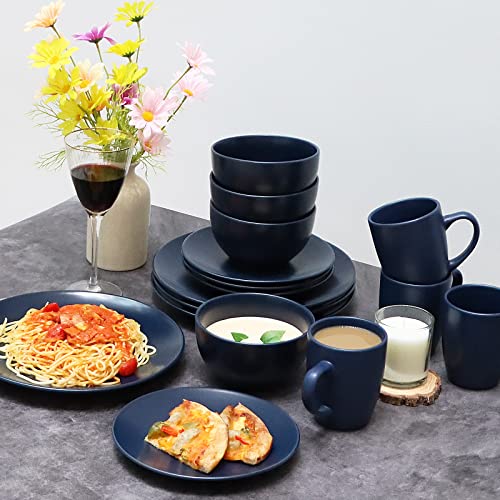 HOMD 16-Pieces Stoneware Dinnerware Set, Dinner Set, Kitchen Dinnerware Ceramic Crockery Set, Dinner Service Set for 4, Include Dinner Plate, Dessert Plate, Cereal Bowl and Mug (Navy Blue) - Image 4