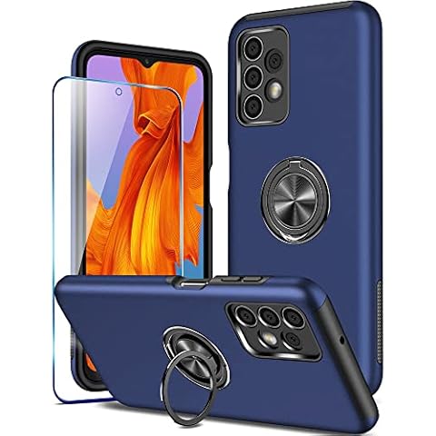 KRAFTCARE for Samsung A13 Case with Kickstand Ring and Screen Protector, Shockproof and Anti Scratch 360° Magnetic Ring Holder Stand Phone Cover for Samsung Galaxy A13 4G - Blue Cover