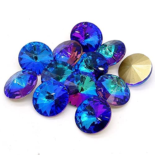 New 15pcs Elements Crystal Glass Rivoli Loose Beads 14mm - (Color: Blue Light)