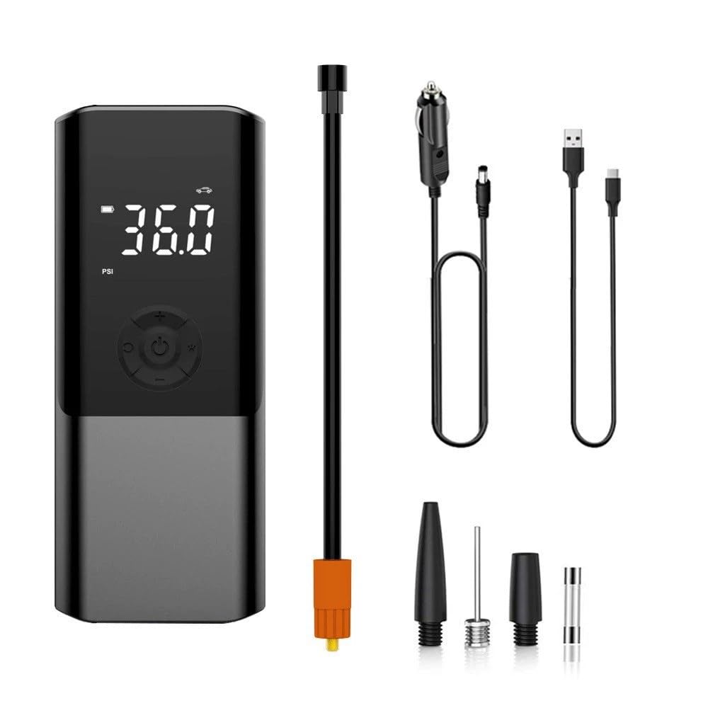 FLZOSPER Portable Car Air Pump-Air Compressor for Car Tires with Tire Pressure Gauge（150 PSI）with LED Light-Corded and Cordless Dual Use，CZK-3690