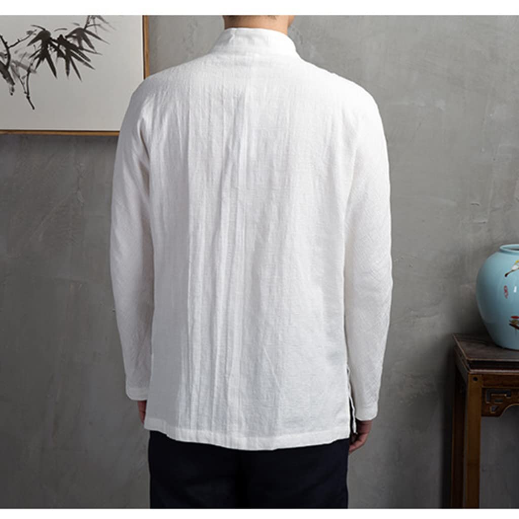 RWRAPS Abito Kung Fu Abbigliamento Tradizionale Cinese Camicie da Uomo in Cotone e Lino Cardigan Tai Chi Set Costume da Maestro Moda Maschile Top (Bianco XXXL 5)