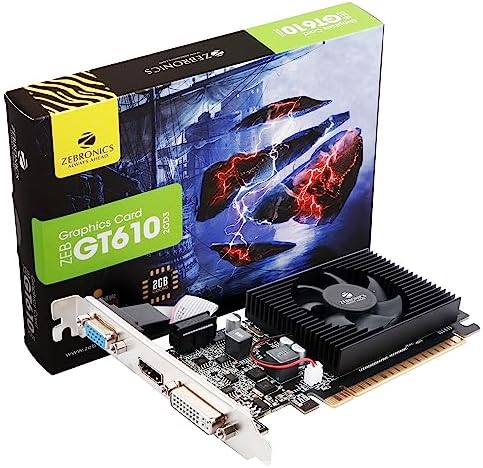 ZEBRONICS Gt610 2Gd3 with Pcie 2.0,Multiconnectivity Hdmi Dvi Vga,High Efficiency,Heatsink with Fan.,pci_e,ddr3_sdram,2 GB