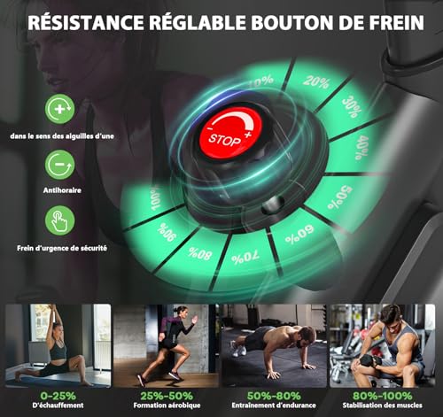 Velo d Appartement, SLUNSE Vélo d'Appartement connecté APPs avec Écran, Vélo d' Stationnaire pour la Maison avec Résistance Magnétique Réglable, Siège Moelleux et Réglage en Hauteur, Roulement 180KG – Image 6