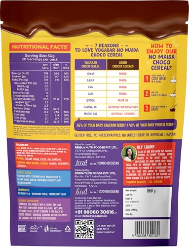 Image of Yogabar no maida choco for Breakfast, Zero Maida, Delicious Chocos for Kids & Adults, Protein Food, 0 Added Preservatives, Contains Jowar, Bajra, Ragi, Quinoa & Oats, 850g