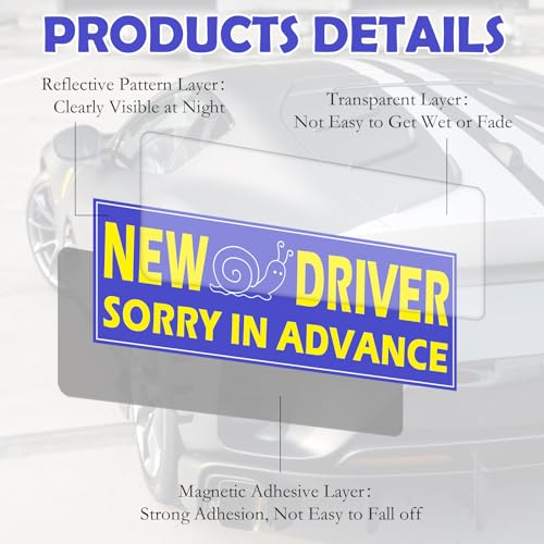 Image of 5Pcs Magnetic Car Stickers, Magnetic New Driver Stickers Removable Novice Driver Accessories Safety Sign Car Student Driver Assistance Tools, Student Driver Magnet for Car Accessories Bumper