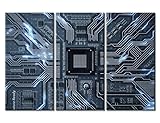 TUMOVO Wall Decor Information Technology Canvas Wall Art 3 Piece CPU Concept Contemporary Home Decor Circuit Board Poster and Printing Framed Ready to Hang (60' Wx40 H)