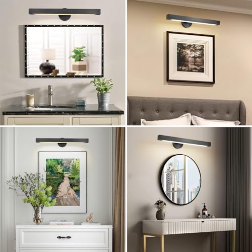 Black Picture Light, 24inch Hardwired Picture Lights for Wall,270°Rotatable LED Linear Picture Art Lights,Dimmable Picture Frame Light Bathroom Lighting Sconces for Living Room, Hallway,Kitchen