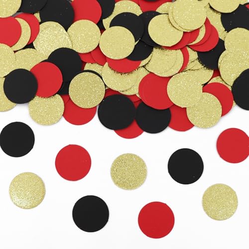 Image of 200Pcs Glitter Red Black Gold Table confetti,Paper Circle Dots Confetti for Birthday Party Halloween Bachelorette Wedding Baby Shower Graduation Decorations