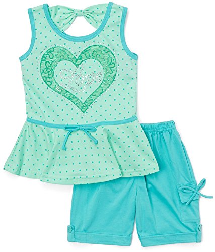 Image of ToBeInStyle Girl's Two Piece Summer Set Cute Tee Top and Matching Shorts Adorable Outfit