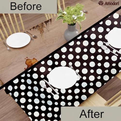 Image of Waterproof Dining Table Cover | PVC Table Protector | Dustproof Spill Proof Cover for Home & Kitchen (polka-12, 40x60 Inches (4 Seater))