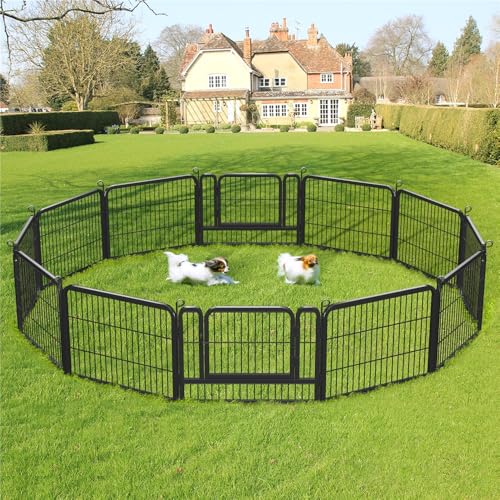 Yaheetech 12-teilig Welpenlaufstall 60cm hoch, Freigehege mit 2 Türen, Welpenzaun für Camping & Garten, Automatische Verriegelung, Tierlaufstall für Hunde, Kaninchen, Hühner