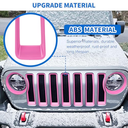 Image of Nilight Grill Inserts fit for Jeep Wrangler Front Grille Inserts Headlight Cover Set for JL JLU Unlimited Sport SportS 2018 2019 2020 2021 2022 2023 Grille Bezels Trim Exterior Accessories Pink 9 Pcs