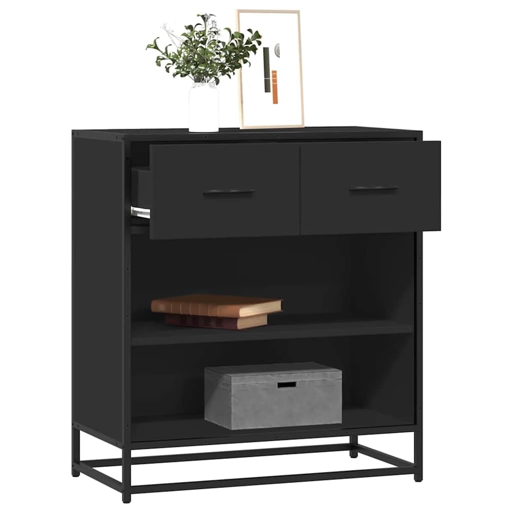 Komoda z materiału drewnopochodnego i metalu, czarna, 68x35x76 cm, stabilna szafka z uchwytami, duża przestrzeń do przechowywania, nowoczesna szafka boczna do przedpokoju, sypialni, kuchni i biura