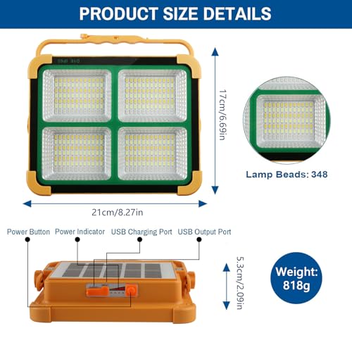 Image of Rechargeable Portable Solar Work Light, 16500mAh Magnetic Flood Battery, 120W, 10000LM Work Light, LED Camping Lights IP66, Waterproof for On-site Repair
