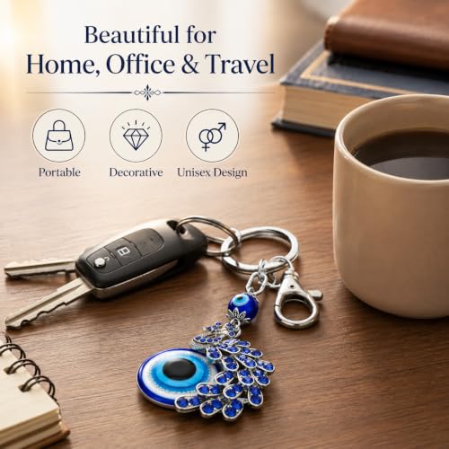 Image of Peacock Shape Pendant Blue Evil Eye Keychain Crystal alloy peacock Keyring for Men and Women