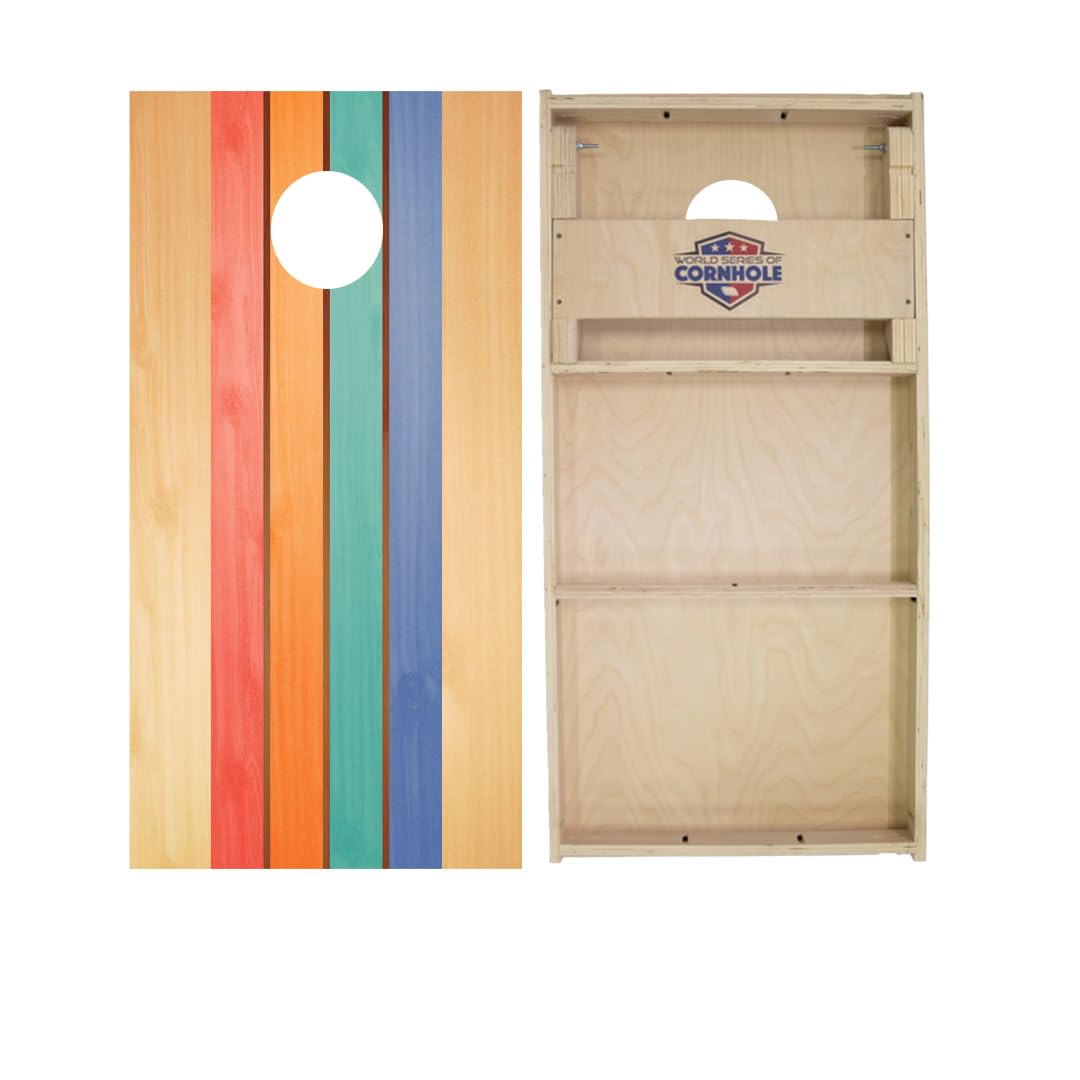 Retro Colored Stripes Cornhole Boards - WSOC Runway Series - Includes (2) Boards (NO Bags) + (2) Board Edge Lights