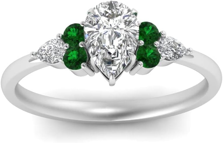 Choose Your Gemstone Pear Shape Accented Engagement Ring 925 Sterling Silver Matching Engagement Fashion Jewelry Easy to Wear Gifts Side Stone Engagement Rings : US Size 4 to 12
