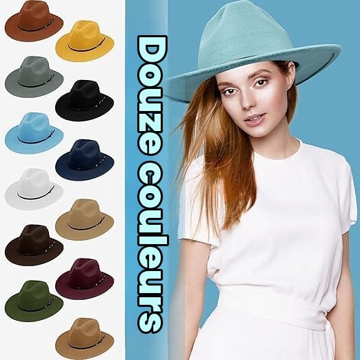 MALLOOM 12 Chapeau Cowboy Fille Garçons Chapeau Panama Rétro Fedora Classique en Feutre avec Boucle de Ceinture Casquettes Unisexes Enroulées