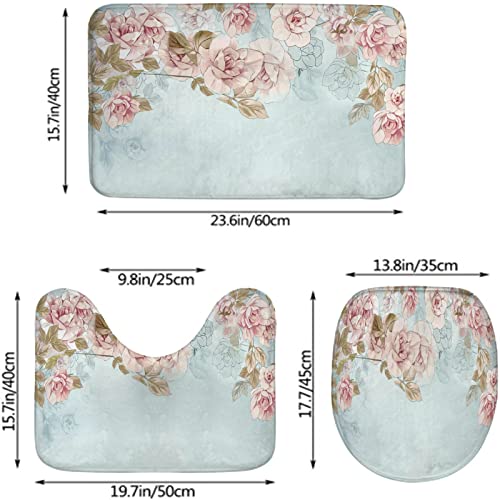 Badezimmerteppich-Set, 3-teilig, Blumen-Schmetterlings-Himmelsblumen, waschbare Badeteppiche, rutschfest, mit Rückenpolster, Konturteppich und Toilettendeckelbezug – Bild 3