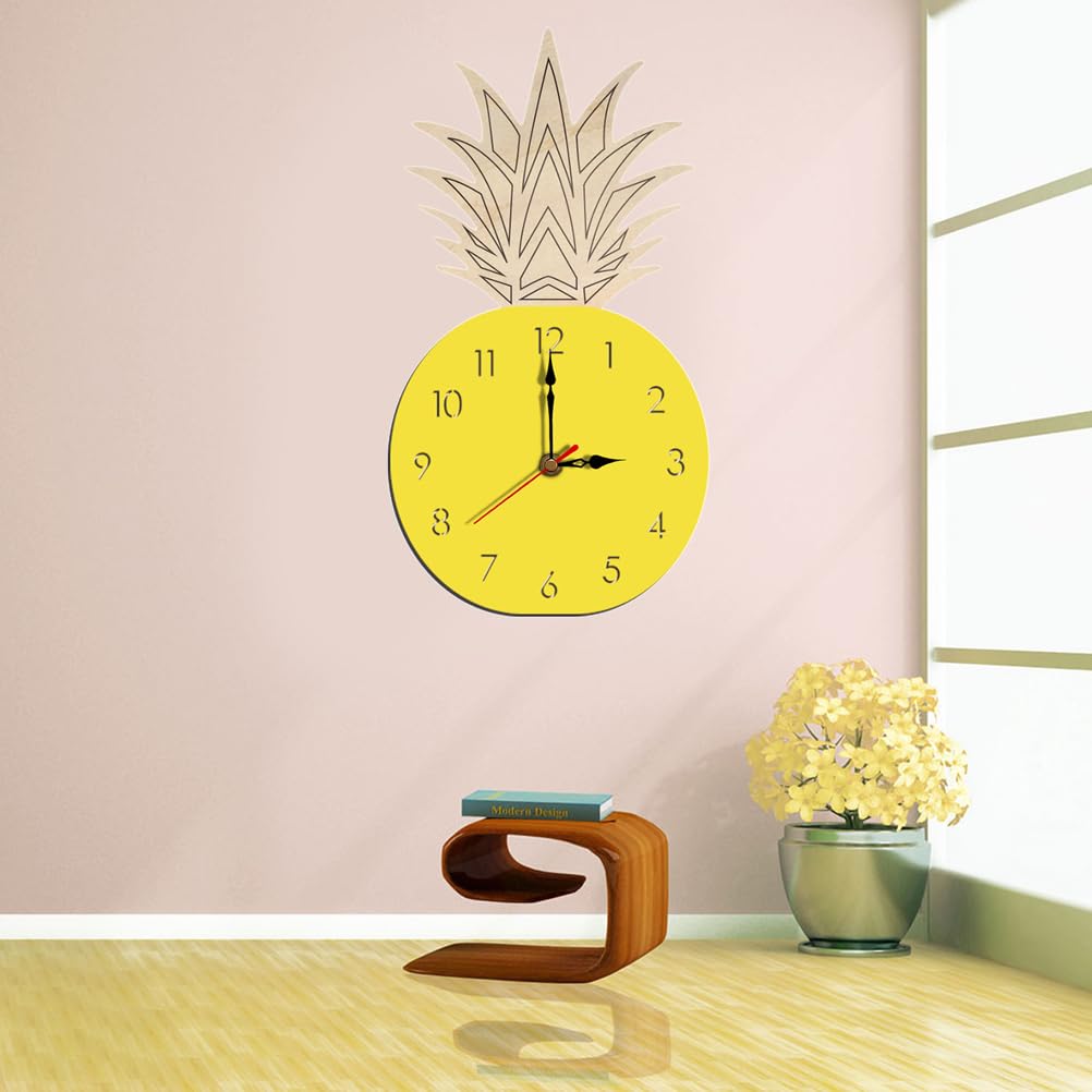 Garneck Novelty Wall Clock - Pineapple Wooden Craft Clock - Cute Cartoon Fruit Pineapple Silent Wall Clock for Home Kitchen, Kids' Room, Nursery