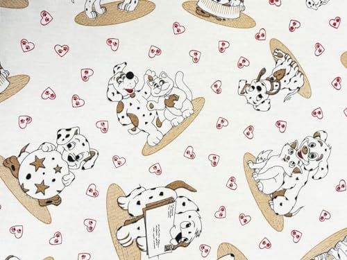 Tessuto Motivo Cagnolini | Prodotto Made in Italy | 100% Puro Cotone | Altezza 180 cm | Il Tessuto è in Vendita al Metro (1 Metro, Variante Beige)
