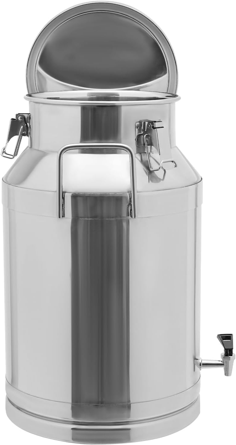 Eapmic 40 Liter 10.57 Gallon Stainless Steel Wine Milk bucket Wine Pail Bucket Milk Can Tote Jug with Sealed Lid Heavy Duty(40L,With Faucet)