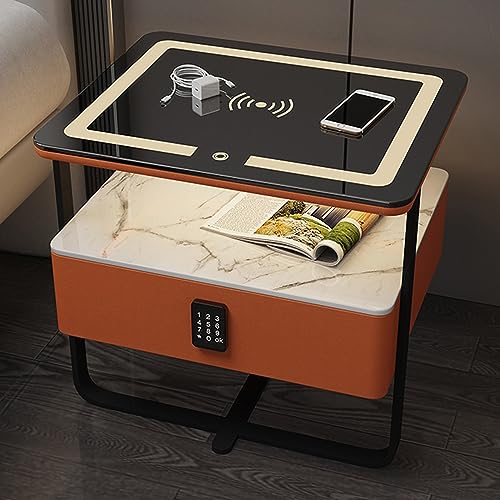 Table de nuit LED avec tiroir orange table de chevet moderne avec serrure