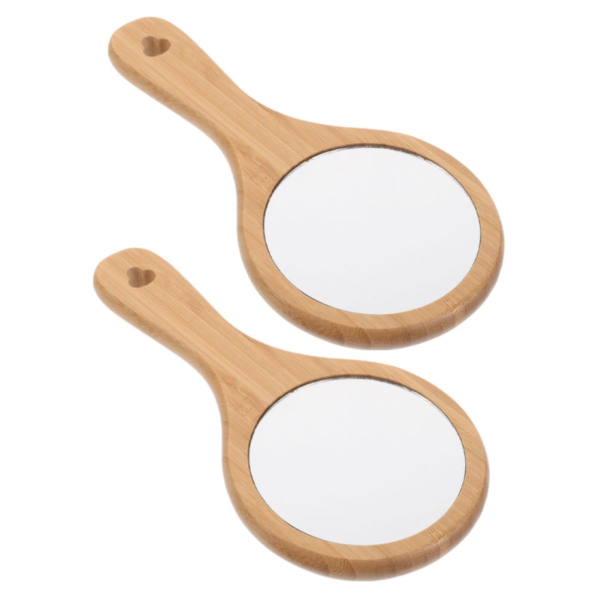 Espejo de mano de madera redondo, 2 piezas con diseño ergonómico para tocador